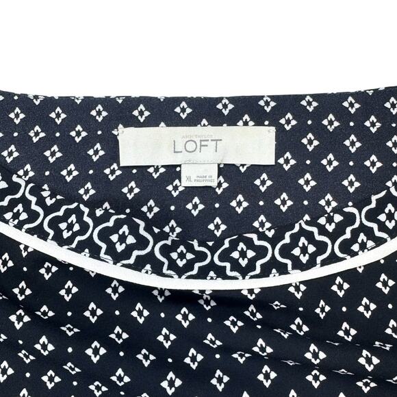 LOFT Boho Mixed Print Blouse XL | Geometric Medallion - Picture 6 of 8